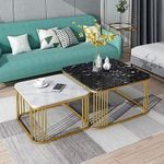 AAFIYA HANDICRAFTS Modern Coffee Table Set of 2 (Gold - Black - White) The Table Feature MDF Marble Finishing Center Table Tabletop.