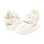 Burt's Bees Baby unisex baby Booties, Organic Cotton Adjustable Infant Shoes Slipper Sock, Eggshell White, 0-3 Months US