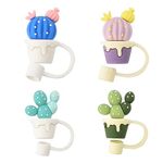 Silicone Straw Cover Drinking Straw Cap Cute Cactus Straw Toppers for 6-8mm Straw Tips Covers Reusable Straw Plug Lid for Cups 4 Pcs