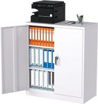 SUPEER Metal Storage Cabinet with Locking Doors & Shelves,Lockable Steel Storage Cabinet with 2 Adjustable Shelves,Home,Office,H90.00xW80.00xD40.00cm Assembly Required(White)