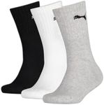 PUMA Unisex Junior Crew Socks 3P, Grey/White/Black, US 10-12