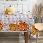 cusugbaso Fall Tablecloth 60x104 Inches Rectangle - Fall Decorations for Home - Grey Plaid Pumpkins Table Cloth Harvest Fall Decor for Home, Table, Party, Kitchen