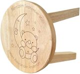 Laser Engraved Baby Bear and Moon Kids Wooden Stool. Personalised Nursery Decor