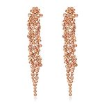 EVER FAITH Austrian Crystal Art Deco Statement Earring, Banquet Prom Long Chandelier Dangle Earrings for Woman Bride Champagne Rose Gold-Tone