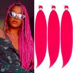 Hot Pink Braiding Hair Pre Stretched Kanekalon Prestretched Braiding Hair 3 Packs 26 Inch Yaki Texture Synthetic Hair for Braiding by UPruyo (3 Packs-Hot Pink)