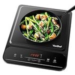 VonShef Single Induction Hob – 2000W Portable Induction Cooker w/LED Touch Display, 3 Hour Timer, 10 Heat Settings 60-240°C, Safety Lock - Black