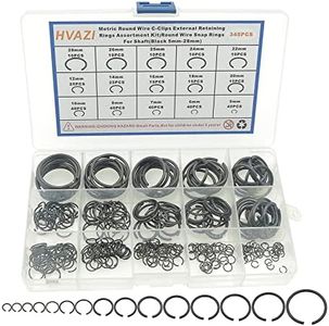 HVAZI Metric 15-Sizes Round Wire C-Clips External Retaining Rings Assortment Kit;Round Wire Snap Rings for Shaft(Black 5mm-28mm)