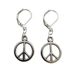 Peace Sign Drop Leverback Earrings, Miniature Peace Jewelry, Hippy Peace Charm, Hippie, Woman Man Clip Earrings