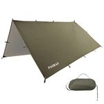 100% Waterproof Camping Shelter,Lightweight Bushcraft Emergency Tarp,70D Ripstop Nylon 10X10 ft Olive Drab Sun Shelter Backpacking Protable Can be Used with Car、Tent、Hammock in Hiking、Traveling、Garden