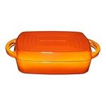 2 In 1 Enameled Square Cast Iron Baking Pan Cookware Dish With Grill Lid, 11-inch Multi Baker Casserole Dish, Lasagna Pan, Pumpkin Spice