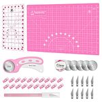 Headley Tools Rotary Cutter Set - 45mm Fabric Cutter, 5 Replacement Rotary Blades, A3 Cutting Mat, Quilting Ruler and Sewing Clips, Craft Knife Set,Ideal for Crafting,Sewing, Patchworking, Pink/Purple