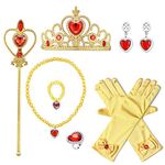 YaphetS Princess Belle Dress Up Toys,7 Pcs Girl’s Jewelry Dress Up Play Set,Included Crowns, Wands, Necklaces, Bracelet, Rings,Earrings and Gloves (Belle)