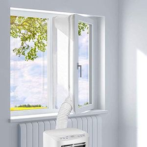 Hukermoon 400CM Tissu De Calfeutrage De Fenêtres pour Climatiseur Portatif Et Sèche Linge Fonctionne avec Toutes Les Unités De Climatisation Mobiles, Impermeable, Anti Mosquitos Installation Facile