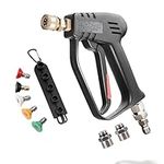 Pressure Washer Short Gun with Swivel - 3/8" Male Plug and 1/4” Quick Connector Coupler - High Pressure Water Handle, Car Wash Foam Gun Compatible with Foam Cannon - (Includes Nozzles Set)