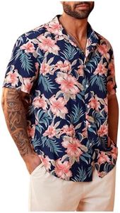 Floerns Men's Casual Tropical Print Button Down Short Sleeve Hawaiian Shirt Blue Pink Floral 5XL