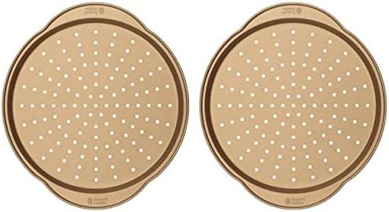 Russell Hobbs COMBO-8150 - Juego de 2 sartenes antiadherentes para pizza, bandejas redondas para pan de ajo, panes planos y más, fácil de limpiar, sin PFOA, aptas para horno hasta 220 grados, 37 cm,