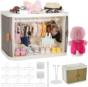 Oythyg Foldable Doll Wardrobe with Stand Compatible with Labubu, 10 Hangers, Rod & Support, Dust-Resistant Stackable Organizer Cabinet Storage Box for 15/17cm Doll Clothes Shoes Accessories