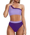 MOOSLOVER Women's Ruffle Tankini Top Ruched High Waist Bikini Bottom Plus Size Two Piece Swimsuit, Light Purple-11, M