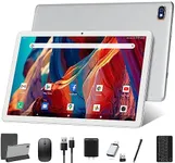 Tablet 10.1 Inch 128 Storage+1TB Expand 2 in 1 Android Tablets, Tablet with Keyboard Case Mouse, 5G Dual WiFi, GPS, Octa Core, HD Touchscreen,13MP Dual Camera, Bluetooth, 7000 mAh Battery -Silver