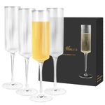 Ribbed Champagne Flutes Set of 4,8 oz Crystal Champagne Glasses,Vintage Unique Ridged Design,Clear Mimosa Glasses,Cocktail Glasses or Wedding Toasting Glasses,Outer Stripe