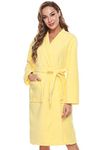 Kniffi Kimono Bathrobe for Women Terry Cloth Robes knee length towel Bathrobe, Yellow, Medium