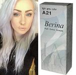 Permanent Grey Hair Dye Color Cream Berina No. A21 Light Grey Color New in Box Free Gloves by Berina