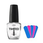 Matra TINTED 3-in-1 Top Coat, Base Coat, Nail Strengthener with 5 Mini Nail Filers (15ml) - Transparent Nail Polish Paint for Crystal Clear Glossy Enamel - Long Stay, No Chip Quick Dry Nail Lacquer