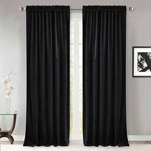 StangH Wide Velvet Curtains for Sliding Door 90 inches Long Blackout Black Thermal Insulated Window Drapes Rod Pocket Light Blocking Covering for Living Room, W62 x L90, 2 Panels