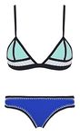 Ebuddy Hand Sewn Crochet Blanket Stitch Women Neoprene Bikini Top Bottom Set Swimwear,Green+DeepBlue-S