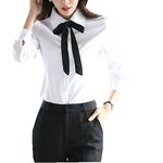 Taiduosheng Women's Slim Tops Blouses Long Sleeve White Button Down Shirts with Ties Working Shirts XS