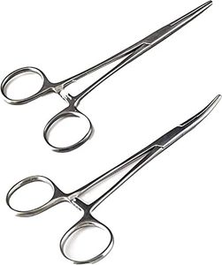 SURGICAL ONLINE Versatile Angling Tools with 2pc 5 Inch Fishing Forceps Set - Stainless Steel, Curved & Straight Hemostats, Serrated Jaws, Locking Mechanism, and Lightweight Design