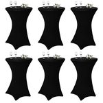 Pesonlook 6 Pack Cocktail Spandex Stretch Square Corners Tablecloth 32"x43" Black Fitted High Top Table, Cocktail Round Tablecloth Table Cover for Bar Wedding Cocktail Party Banquet Table(Black)