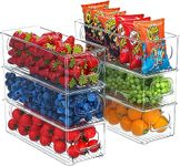 Snazzy Set Of 8 Refrigerator Organizer Bins, Stackable Plastic Fridge Organizers with Handles for Freezer, Kitchen, Cabinet, Pantry Food Storage Rack, BPA Free