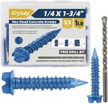 Krysay 53Pcs 1/4 x 1-3/4 in Concrete Screws with Drill bits,Masonry Screws for Concrete Assortment Kit,Hex Head Block Cement Stacoo Screws and Anchors,Diamond Point,Blue Coated(1LB)