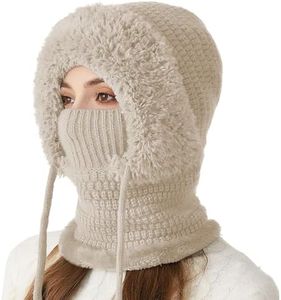3 in 1 Beanie Hat with Scarf and Mask, Warm Knitted Beanie Hat for Women, Cozy Beanie for Daily Wear (Beige)
