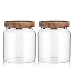 Labina Glass Storage Container Airtight Food Jars Kitchen Canister with Wood Lids, 20 Oz Wide Mouth Pantry Organization Glass Jar for Flour, Sugar, Cookie, Spagetti, Nuts and Candy (2 Pack)