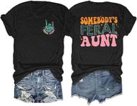 MOUSYA Somebody's Feral Aunt T-Shirt Retro Groovy Cool Aunts Club Shirt Funny Auntie Shirt Women Auntie Gifts Tee, Black, X-Large