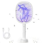 DANGZW Electric Fly Swatter, 2 in 1 High Efficiency 3000V USB Rechargeable Fly Bug Zapper Racket with UV Light Large Surface 3-layer Dense Mesh Indoor Outdoor Fly Killer for Mosquitoes, Bees, Moths