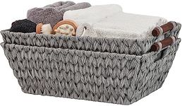 GRANNY SAYS 2-Pack Wicker Storage Baskets, Wicker Baskets for Organizing, Trapezoid Woven Basket with Handles,Wicker Storage Basket for Shelves, Gray