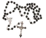 BLACK Glass Rosary Beads Rosaries Silver Metal Crucifix