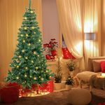 Cliselda 5ft Christmas Tree with Lights, Artificial Green Xmas Tree with Metal Stand, Indoor and Outdoor Holiday Decoration, Energy Saving, Easy Assembly