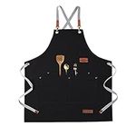 ETLEE Cotton Canvas Apron with Work Pockets and Adjustable Cross Back Straps,Cooking Aprons Gifts for Men Women Chef Waiters Artists Heavy-duty Grilling BBQ Aprons Professional,35-in x 27.5- in