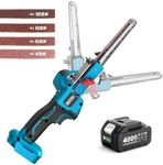 SEESII Cordless Detail File Sander: Belt Sander with Brushless Motor, 4.0 Ah Lithium-Ion Battery & Charger - 6 Speeds Max 2300FT/Min - 16 Sanding Belts(40#/60#/80#/120#) for Wood Metal Plastic