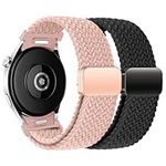 2 Pack One Click No Gap Braided Elastic Band for Samsung Galaxy Watch 6 5 4 40mm 44mm 42mm 46mm 43mm 5 Pro 45mm Band Stretchy Magnetic Nylon Sport Band for Galaxy Watch 6 5 4,Black/Pink sand