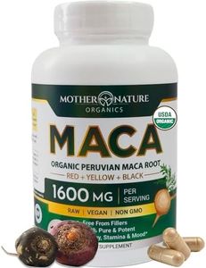 Mother Nature Organic Maca Root Capsules for Women & Men, 1600mg, Vegan Capsules, Peruvian RAW Yellow, Red & Black Maca, Non-GMO, Maca Peruana Supports Reproductive Health & Natural Energizer (120ct)