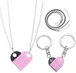 Gmai 2 Piece Brick Necklace Keychain for Couples Friends Heart Pendant Shaped Compatible with Lego Elements Valentines Day Friendship Creative Gifts for Women Men, Metal, No Gemstone