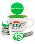 FRIENDS TV Show Mug and Stencil Accessories Set | Central Perk Cappuccino Cup | Coffee Barista Birthday Gifts | White Ceramic Homeware One Size
