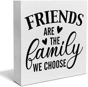 Friendship Decorative Wooden Box Sign Friends are the Family We Choose Wood Block Plaque Decor Rustic Shelf or Wall Display for Living Room Bedroom