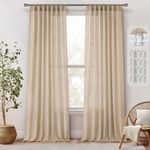 MIULEE Camel Beige Linen Curtains 84 Inches Long 2 Panels for Bedroom Living Room, Back Tab & Pleat Tape Soft Thick Linen Textured Window Drapes Semi Sheer Light Filtering Farmhouse Burlap Look Decor