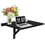 SFAREST Wall Mounted Table, Folding Multi-use Drop-Leaf Laptop Desk, Space Saving Hanging Table for Study, Bedroom and Living Room (Black)